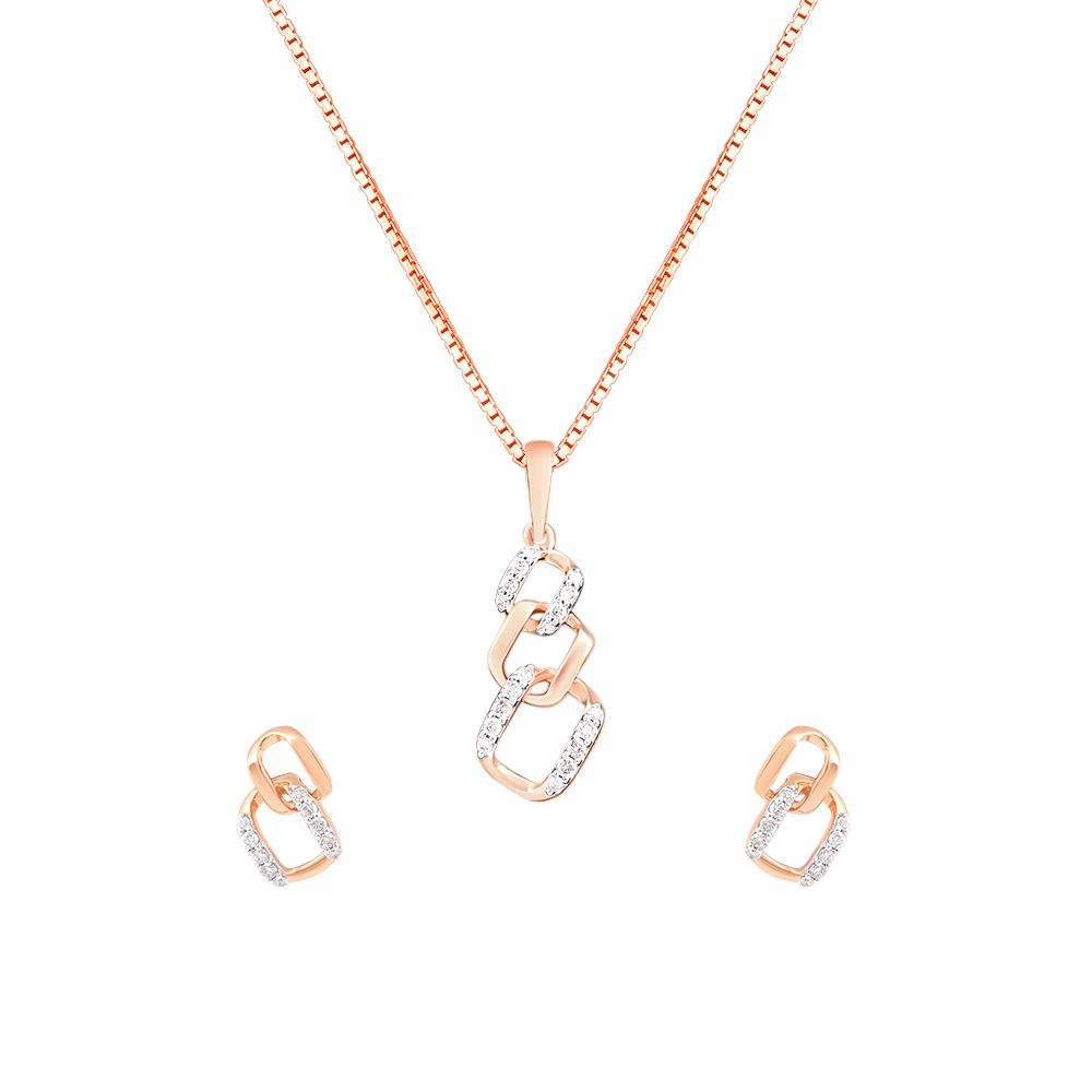 Chain Design Diamond and Rose Gold Pendant Set