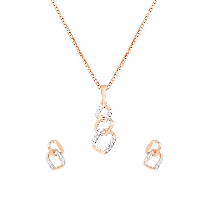 Chain Design Diamond and Rose Gold Pendant Set